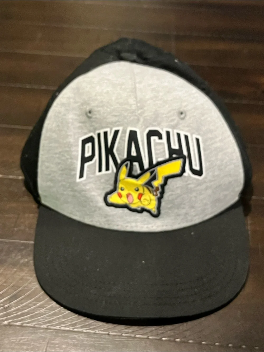 Pikachu Youth Gray Black Pokemon Baseball Hat Snapback Flat Brim Youth OSFM